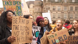 Students protesting at the Climate Strikes in London